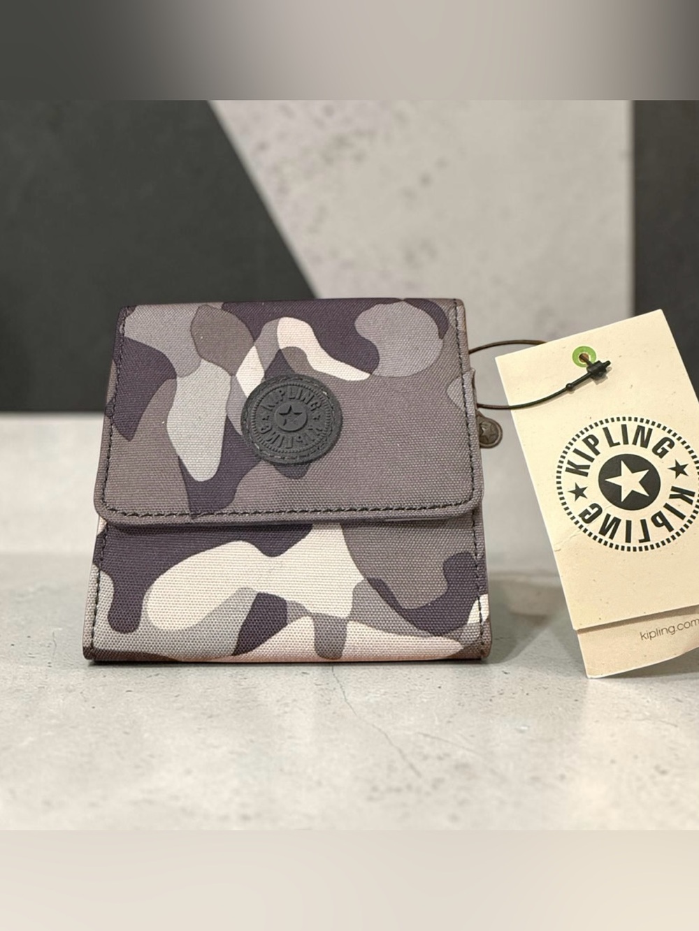 Kipling Cece Small Wallet Trifold Snap Polyester Cool Camo Grey